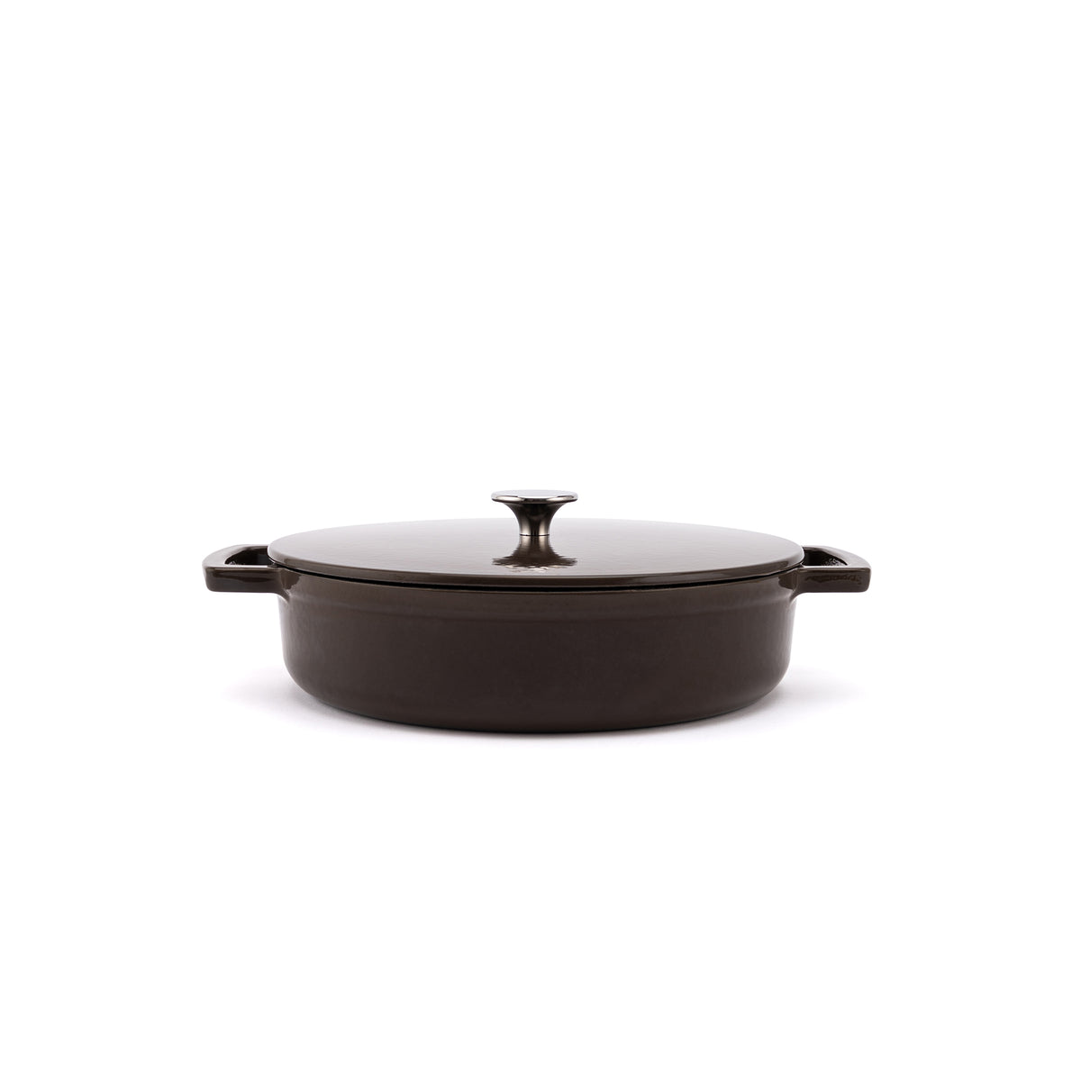 Emaliowany żeliwny niski garnek Ember 28 cm brązowy