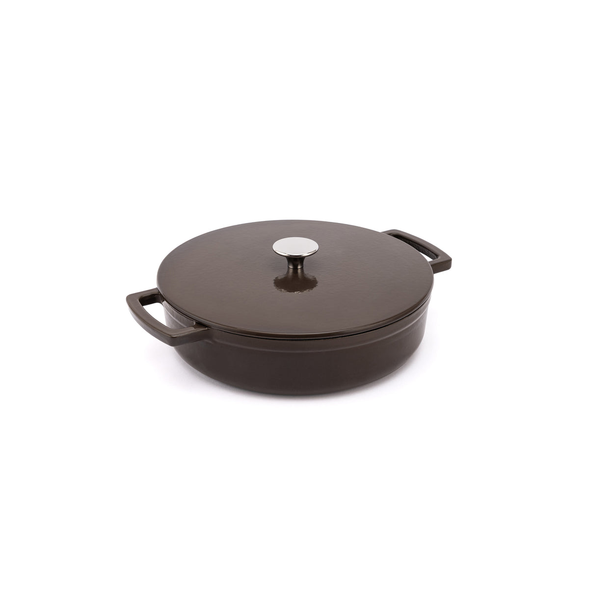 Emaliowany żeliwny niski garnek Ember 28 cm brązowy