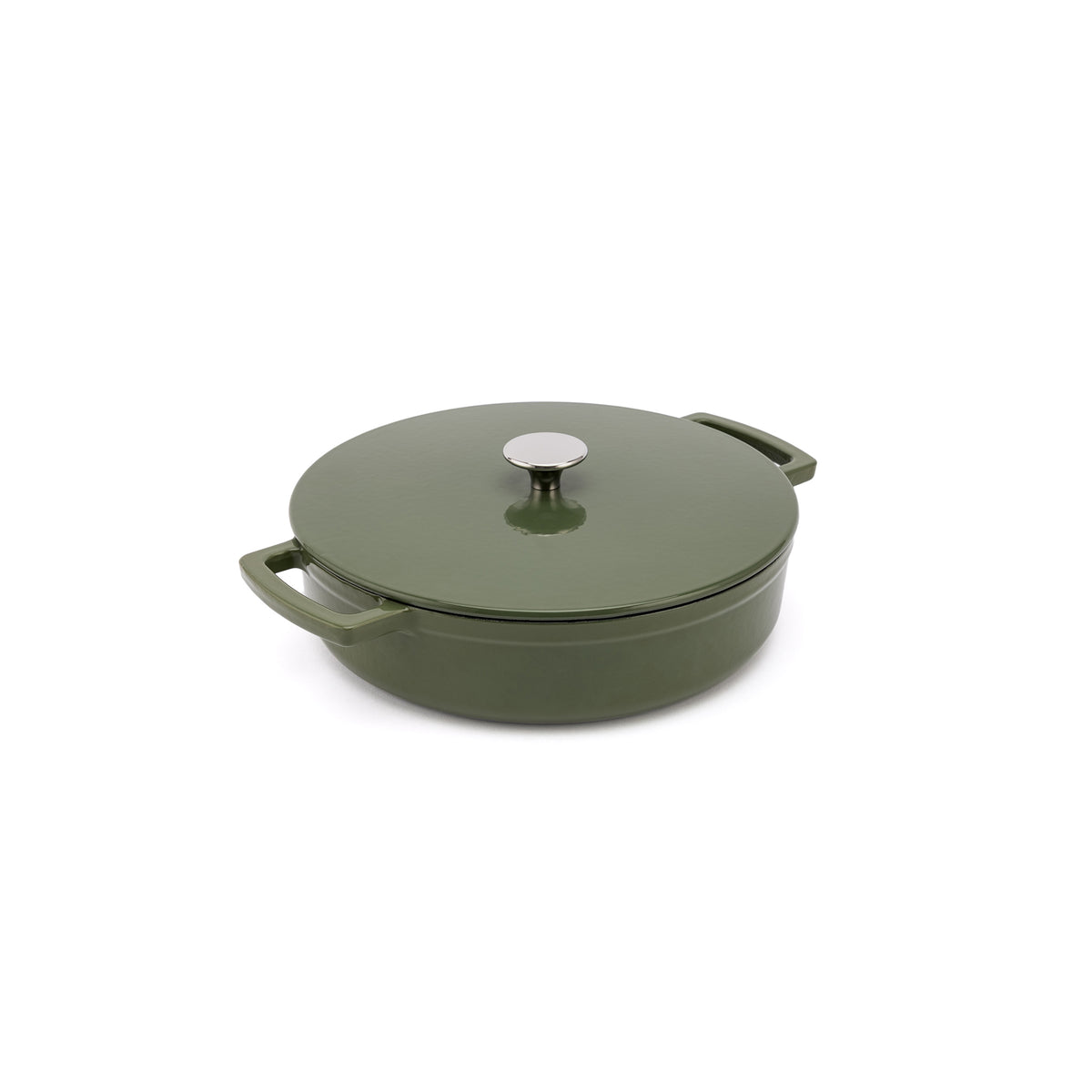 Emaliowany żeliwny niski garnek Ember 28 cm oliwkowozielony