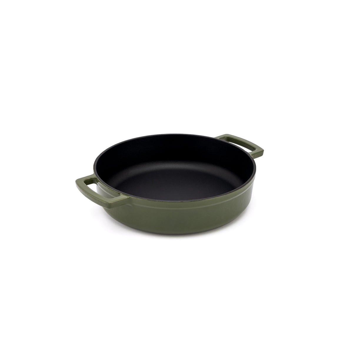 Emaliowany żeliwny niski garnek Ember 28 cm oliwkowozielony