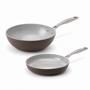 Podstawowy zestaw ceramicznych patelni Zen 2 szt. - klasyczna + wok, brązowy