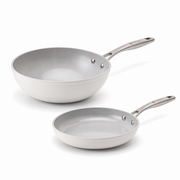 Podstawowy zestaw ceramicznych patelni Zen 2 szt. – klasyczna + wok, kremowobiały