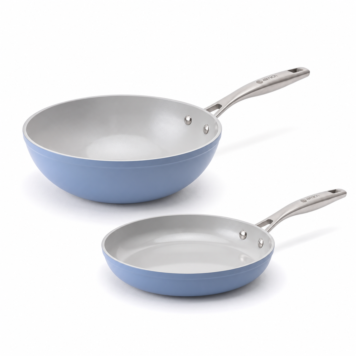 Podstawowy zestaw ceramicznych patelni Zen 2 szt. - klasyczna + wok, niebieskie