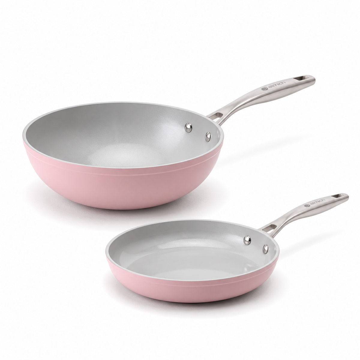 Podstawowy zestaw ceramicznych patelni Zen, 2 szt. - klasyczna + wok, różowa