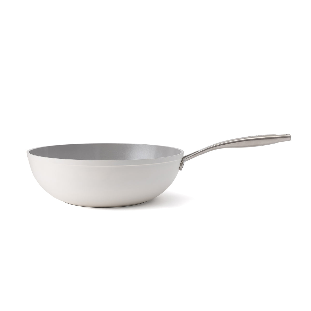Nieprzywierająca ceramiczna patelnia wok Zen Ø 28 cm – kremowobiała