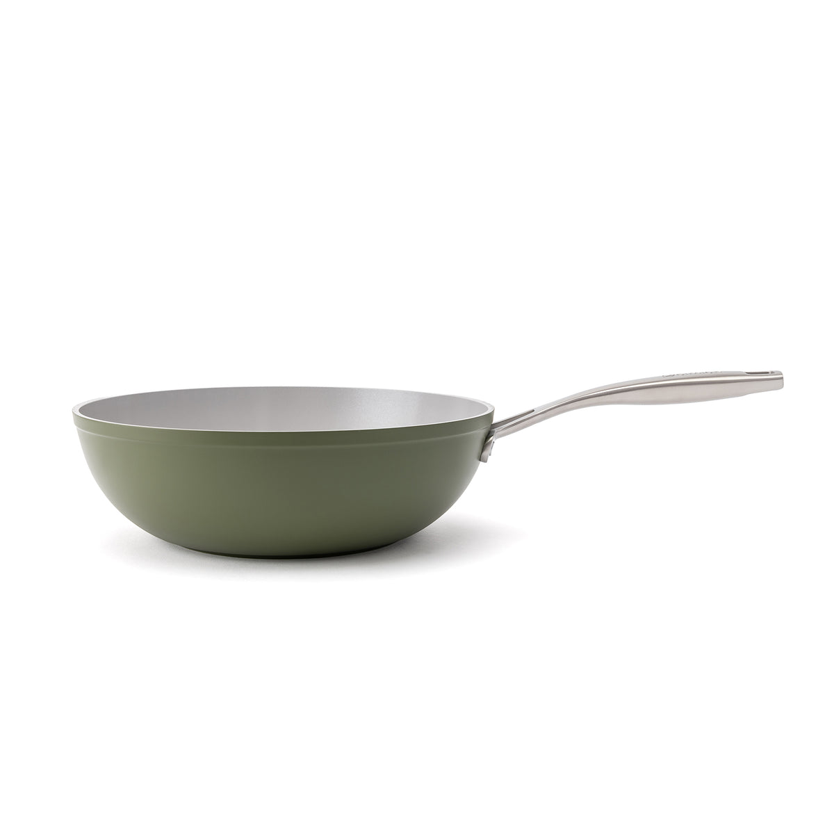 Nieprzywierająca ceramiczna patelnia wok Zen Ø 28 cm – oliwkowozielona