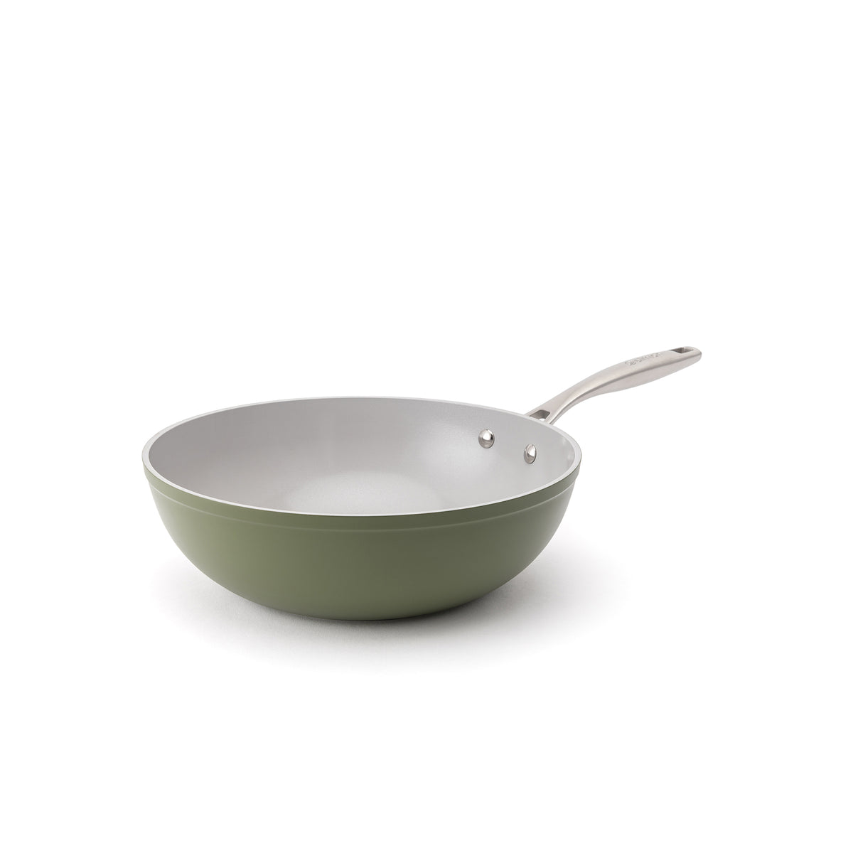 Nieprzywierająca ceramiczna patelnia wok Zen Ø 28 cm – oliwkowozielona