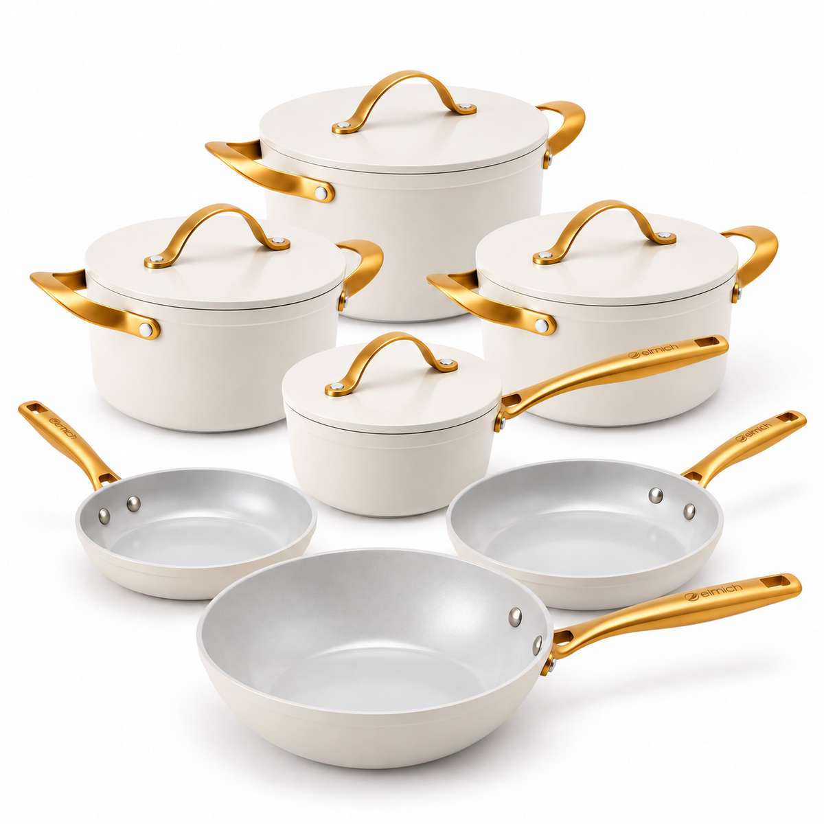 Kompletny zestaw naczyń ceramicznych Zen 7 szt. - kremowo-złoty